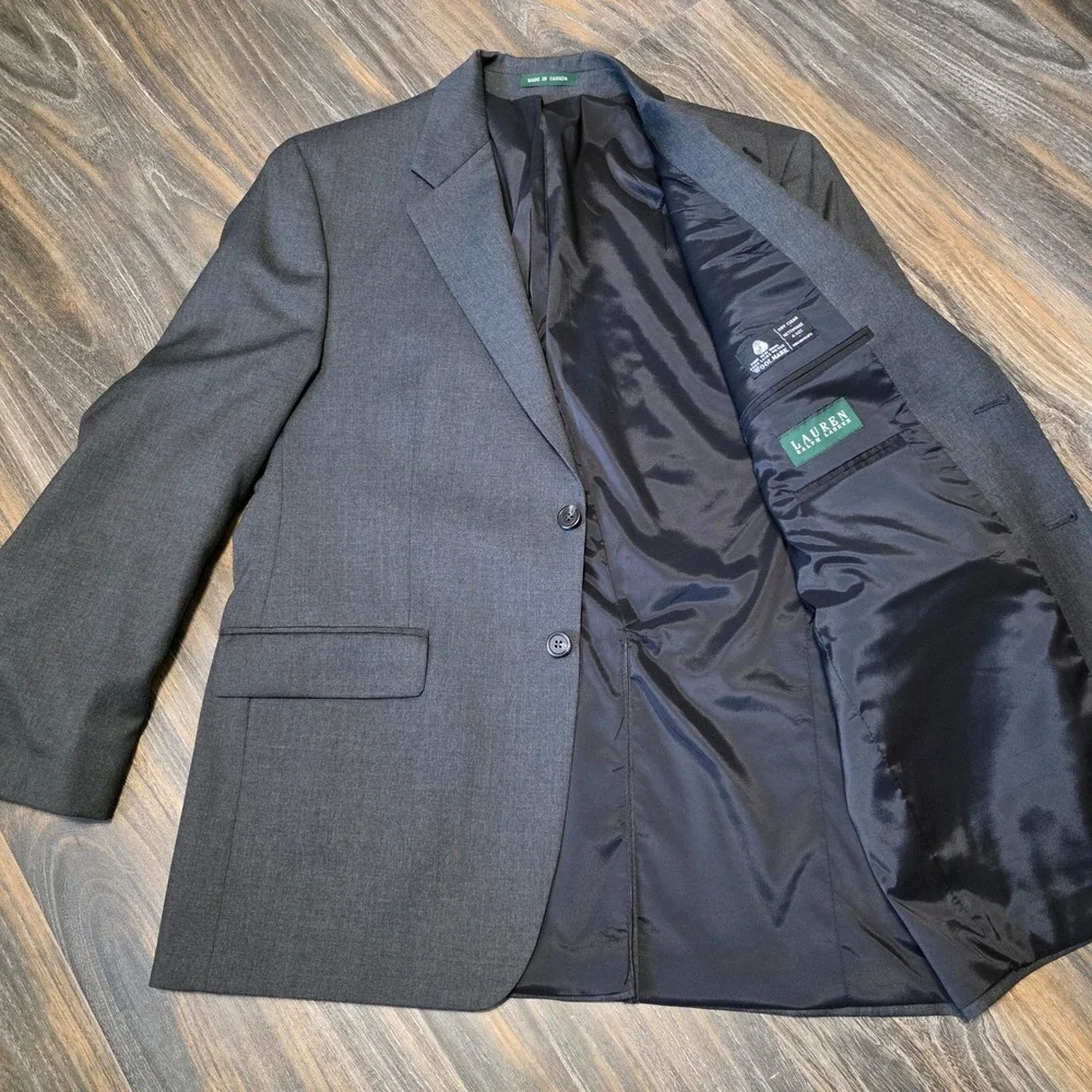 Lauren Ralph Lauren Mens 42R Charcoal Gray 100% Wool 2-Button Blazer Sport Coat